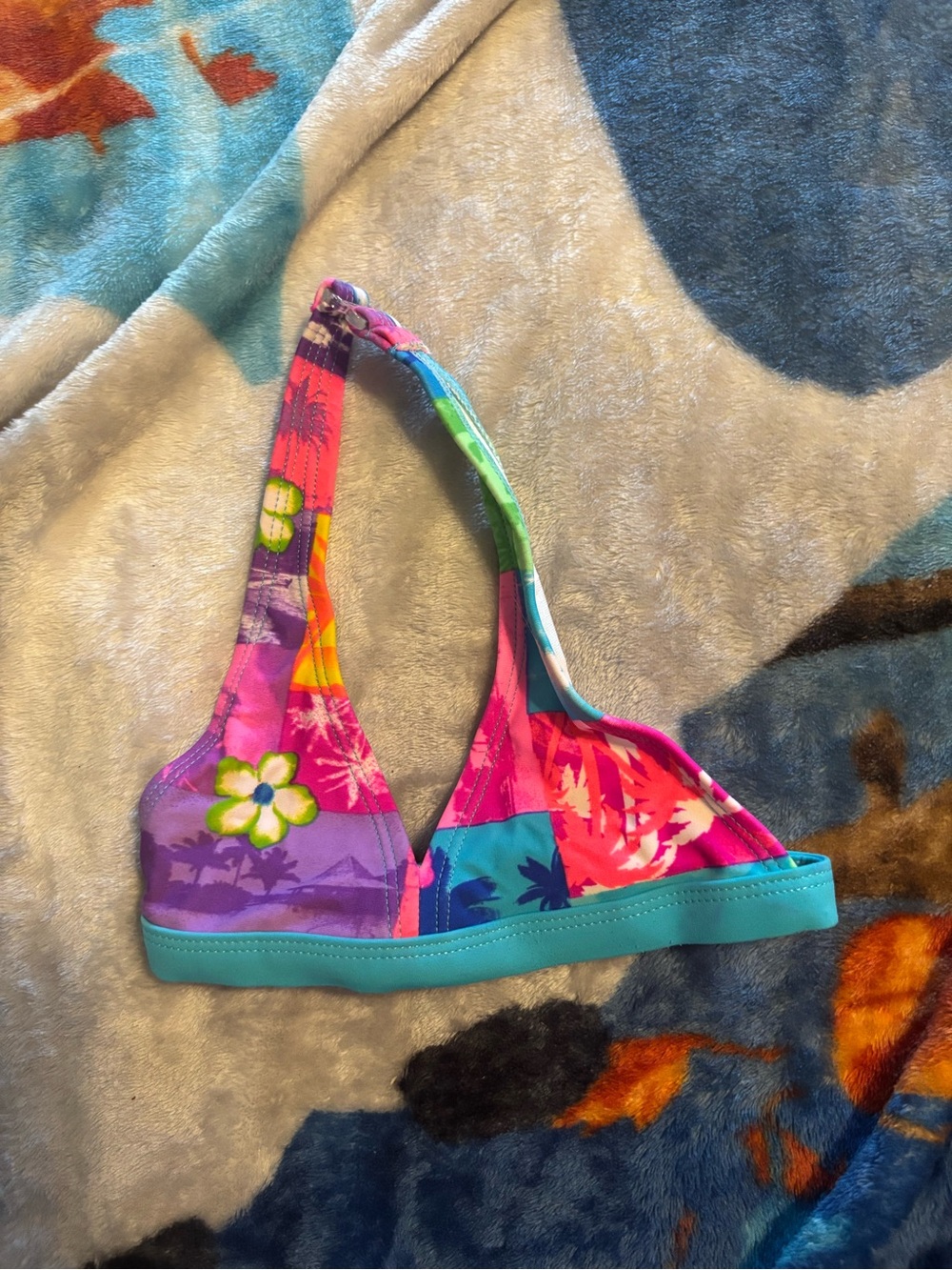 George Pink and Teal Tropical Bikini Top